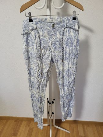 Rosner Hose, Gr. 38L28, Sommerhose mit Muster, Leine/Viskose