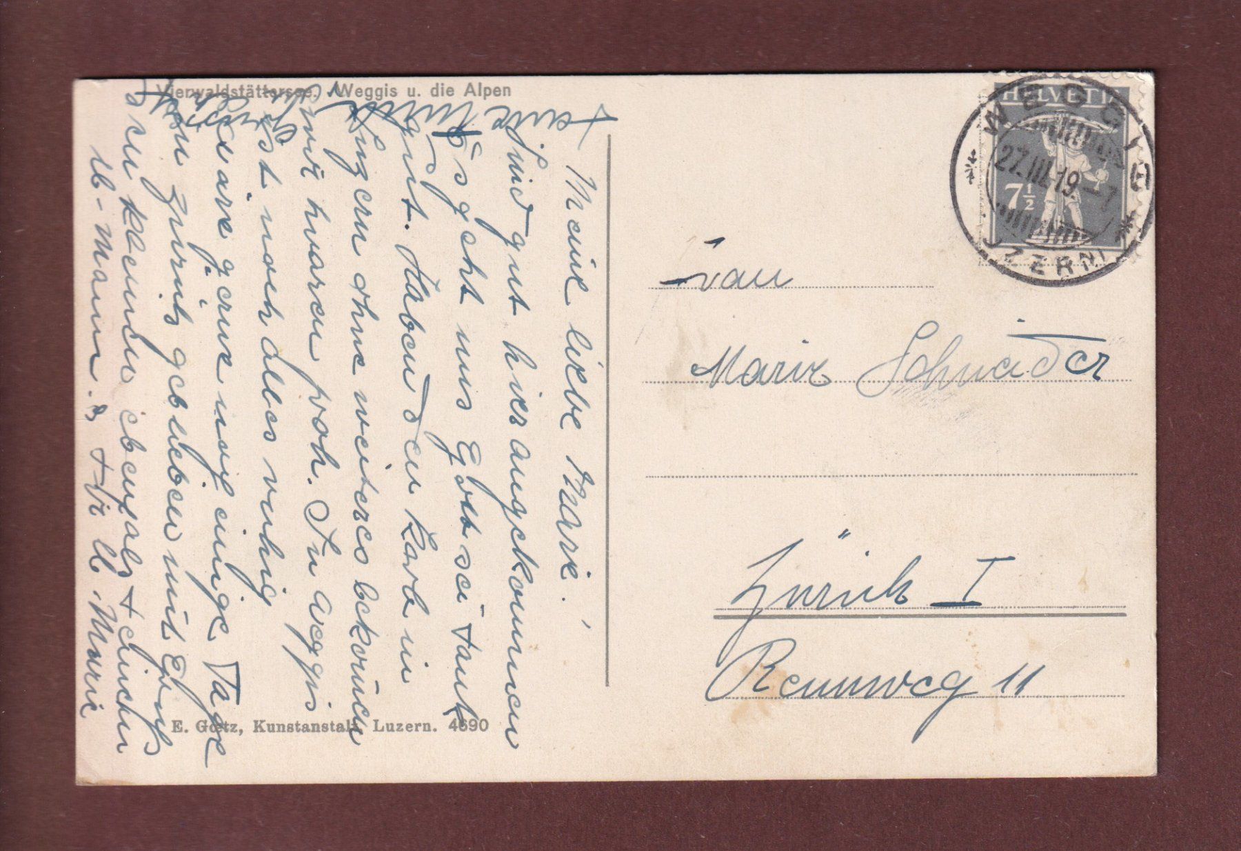 Cartoline postali: WEGGIS und die Alpen - 1919 – Usato da Pully venduto da nicecards 1
