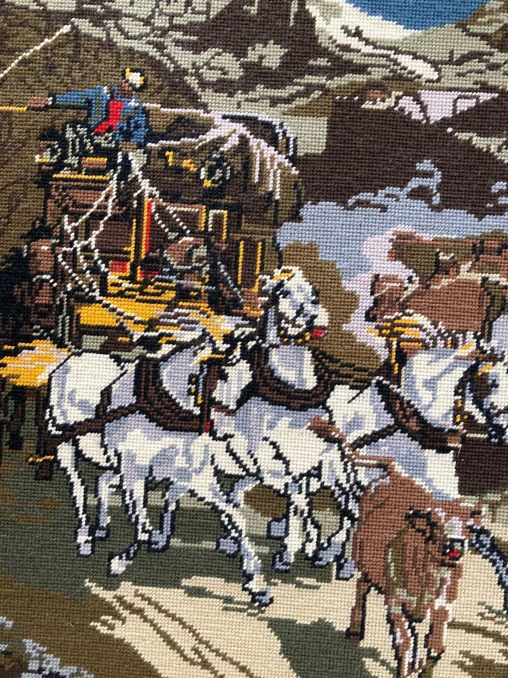 Poster & Bilder: grosses  Gobelin Bild Postillon handgestickt in  Holzrahmen – Gebraucht aus Subingen von ArtBead 2