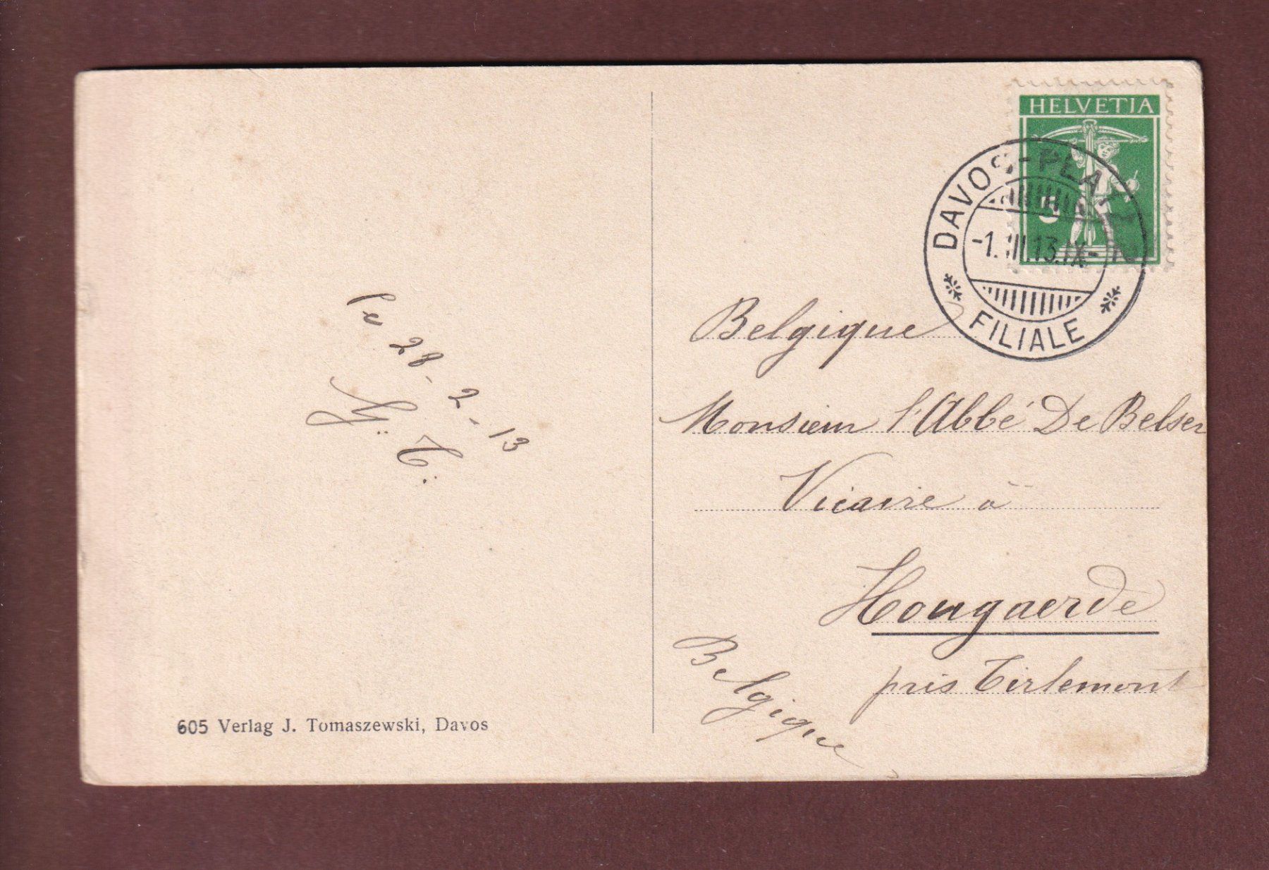Cartoline postali: DAVOS - Schiahörner - 1913 – Usato da Pully venduto da nicecards-shop 1