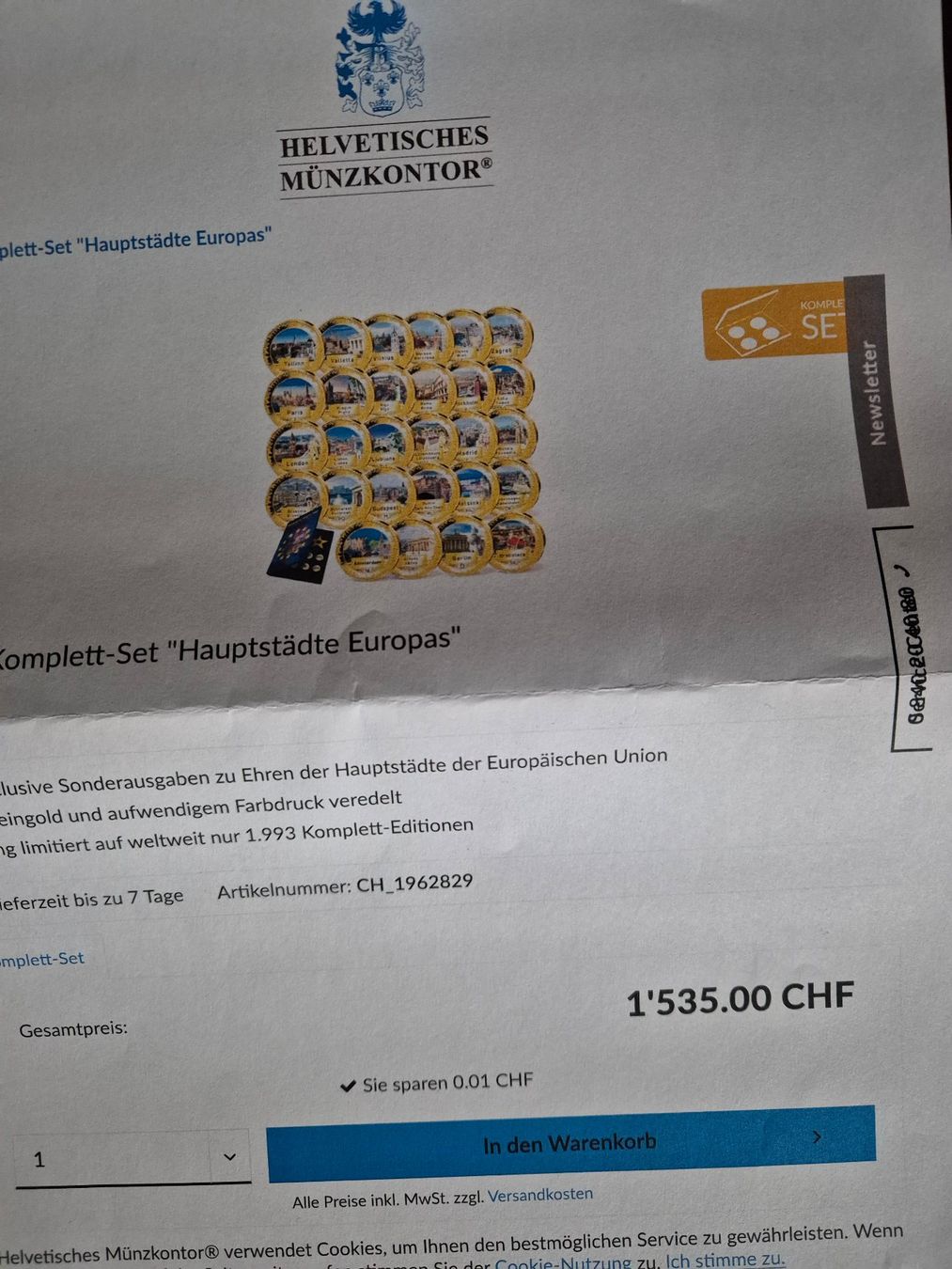 Tutti le monete: 28er Komplett- Set Hauptstädte Europas – Nuovo (secondo la descrizione) da Hünikon venduto da operapeter 5