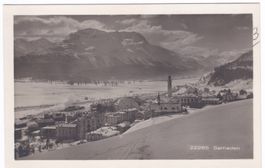 AK Samaden im Winter mit Bahnhof, Dampf, Wolken Bergen ~1930