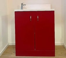 Meuble vasque professionnel rouge et blanc  état comme neuf