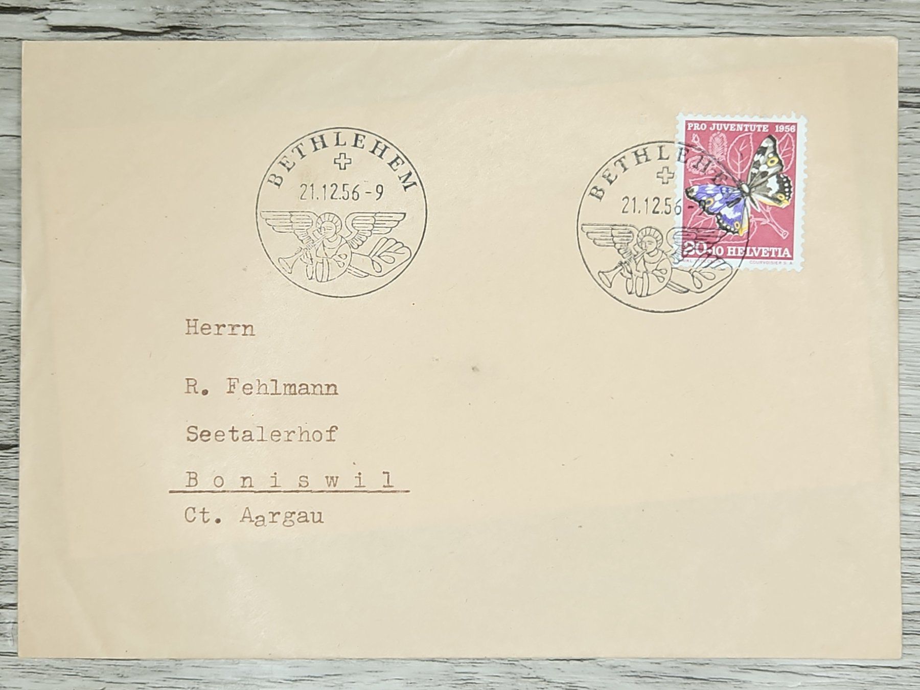 Tutti i francobolli: CL02 Enveloppe + Timbre Suisse 1956 – Usato da Cousset venduto da Patrick_Collections