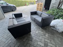 Garten Lounge Set Rattan Optik Schwarz 2teilig guter Zustand