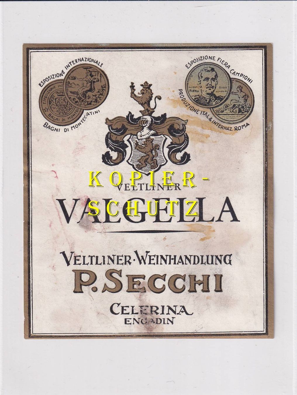 Papiere: Etikette - Veltliner Valgella (Secchi, Celerina) /bd – Gebraucht aus Hombrechtikon von Rudolf07