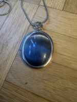 Chatoyant Blue Hawk's Eye Pendant 925 Sterling Silver CCF 