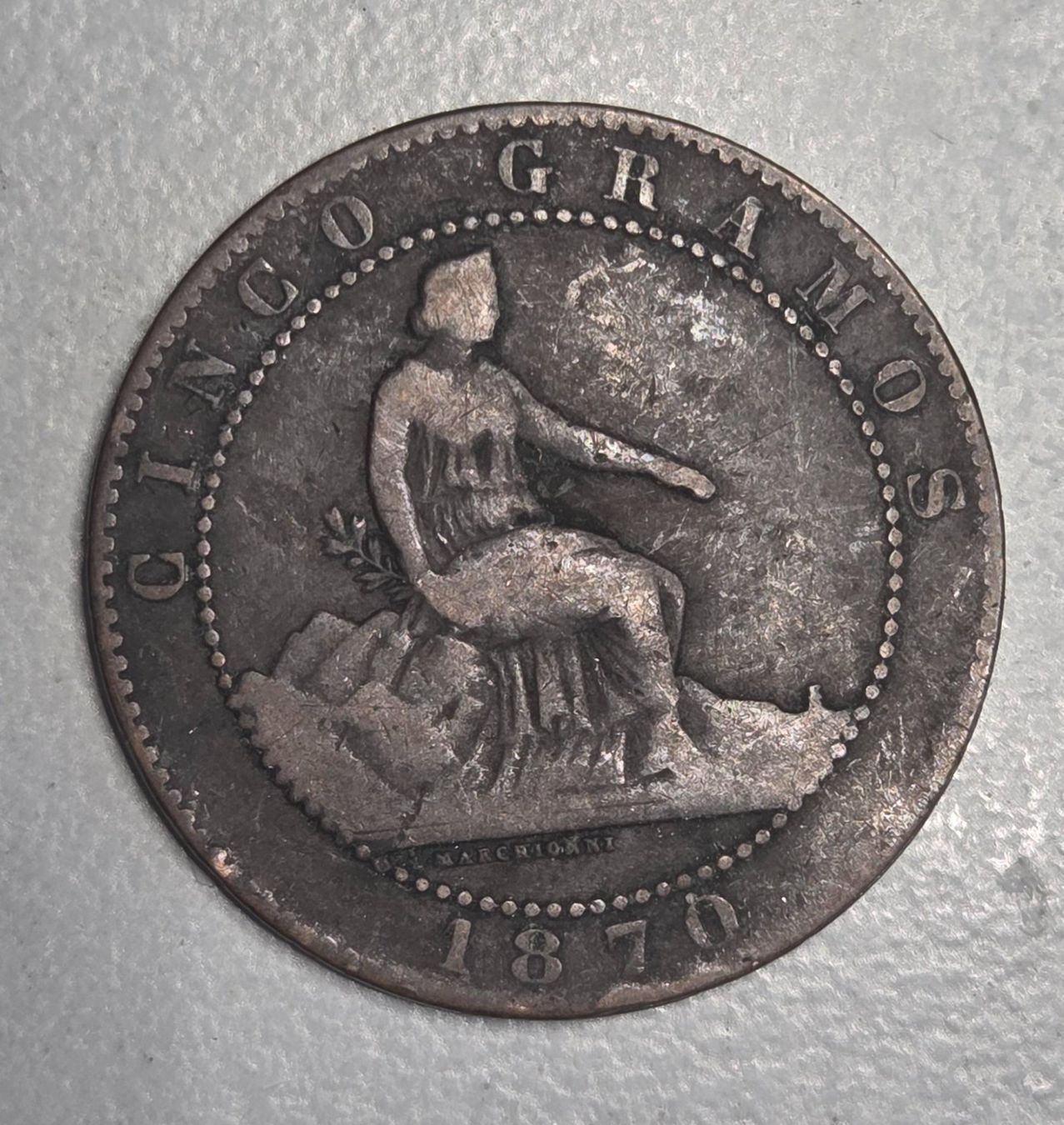 Alle Münzen: Münze 5 Centimos 1870 Spanien – Gebraucht aus Luzern von Kartenansicht