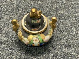 Japanisches Räuchergefäss Keramik schwarz gold bemalt
