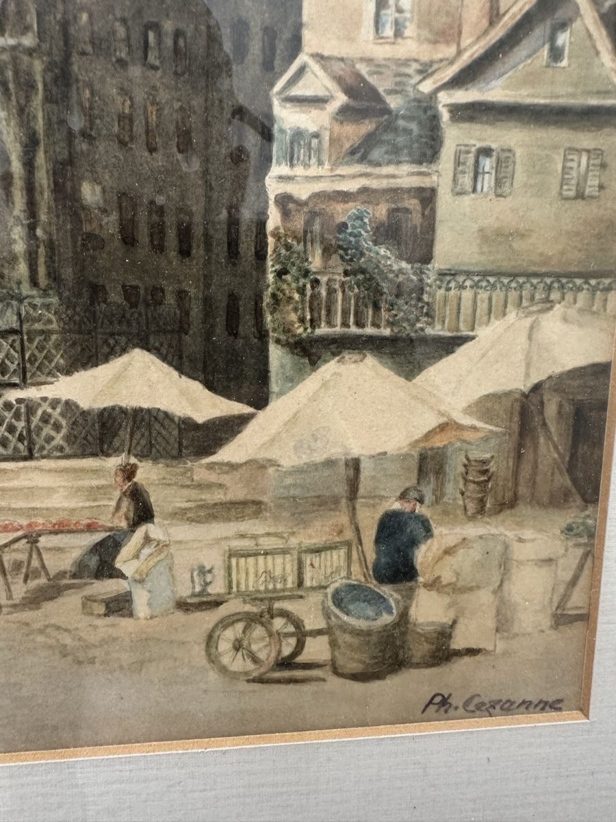 Gemälde: Cezanne Gemälde Aquarell Marktansicht – Gebraucht aus Ebikon von Gaenggeliwaar 4