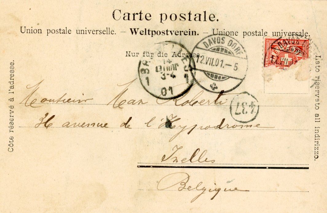 Cartoline postali: Davos  GR   -   POST & TELEGRAPH / Pferdeschlitten   um 1901 – Usato da Brig venduto da Valcards54 1