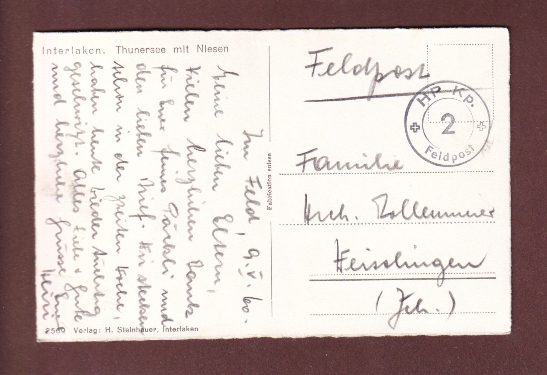 Ansichtskarten: INTERLAKEN - Thunersee - Niesen - 1960 Feldpost // Eckbug // – Gebraucht aus Pully von nicecards-shop 1