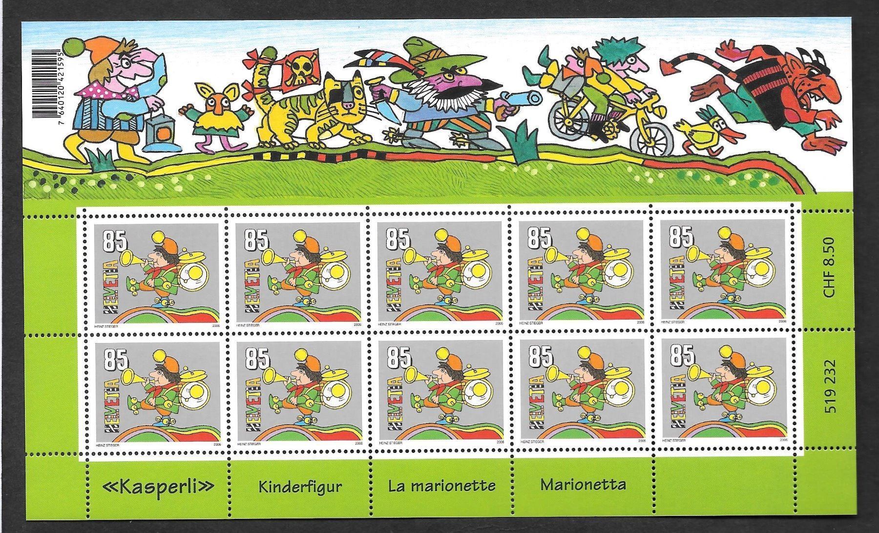 Tutti i francobolli: Kleinbogen 1205 Kinderfigur Kasperli ** 9.5.2006 – Nuovo (secondo la descrizione) da Olten venduto da clotaldi