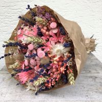 Trockenblumen Strauss Bund mix "salmone-rosa" Ø ca.17 cm