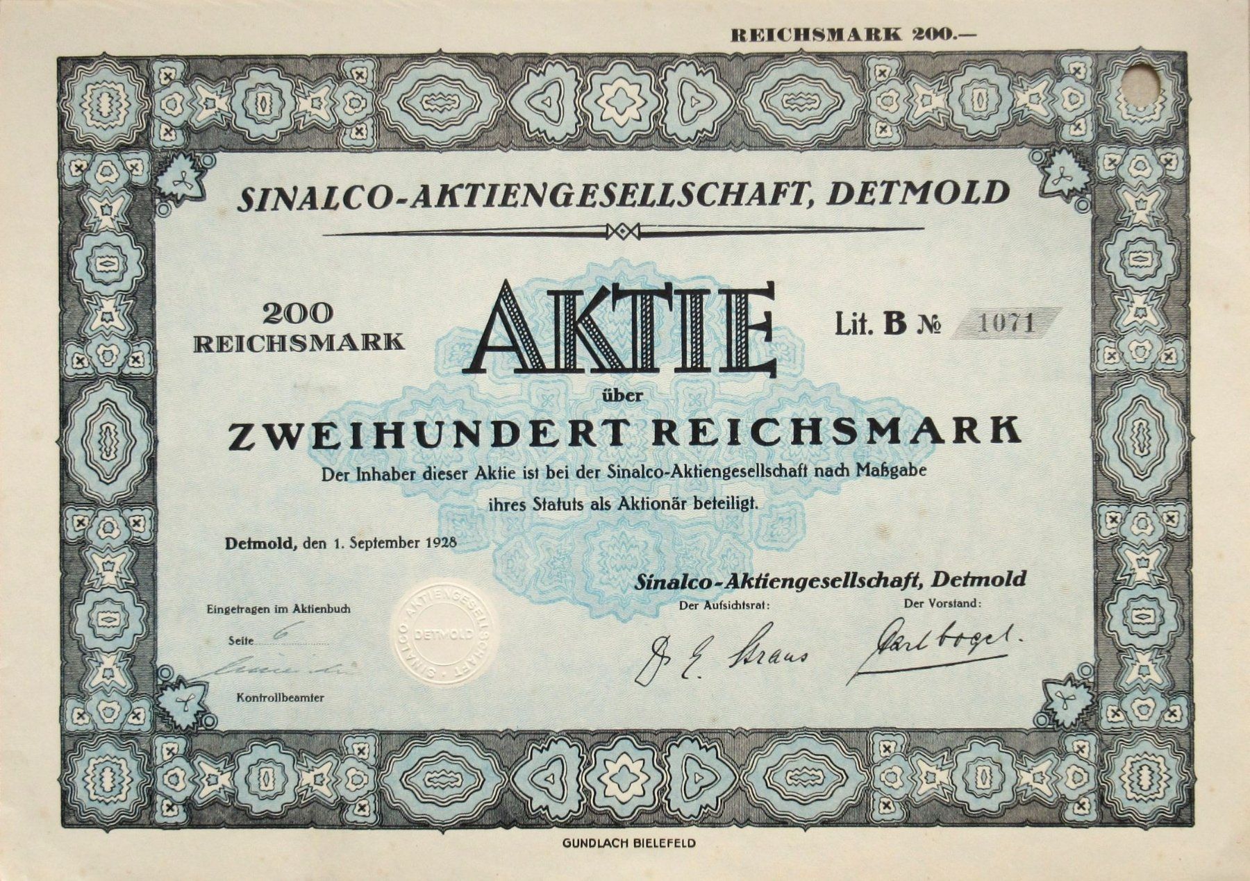 Documenti: original SINALCO AKTIENGESELLSCHAFT DETMOLD 1928 + 1966 – Usato da Lohn-Ammannsegg venduto da rrrikko 1