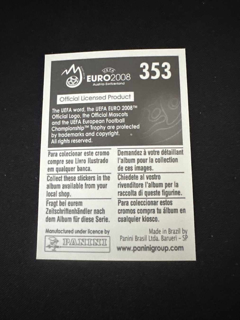 Panini Carte collezionabili: Panini UEFA EM 2008 Sticker - Nr. 353 – Usato da Sulz AG venduto da DealWerk 1