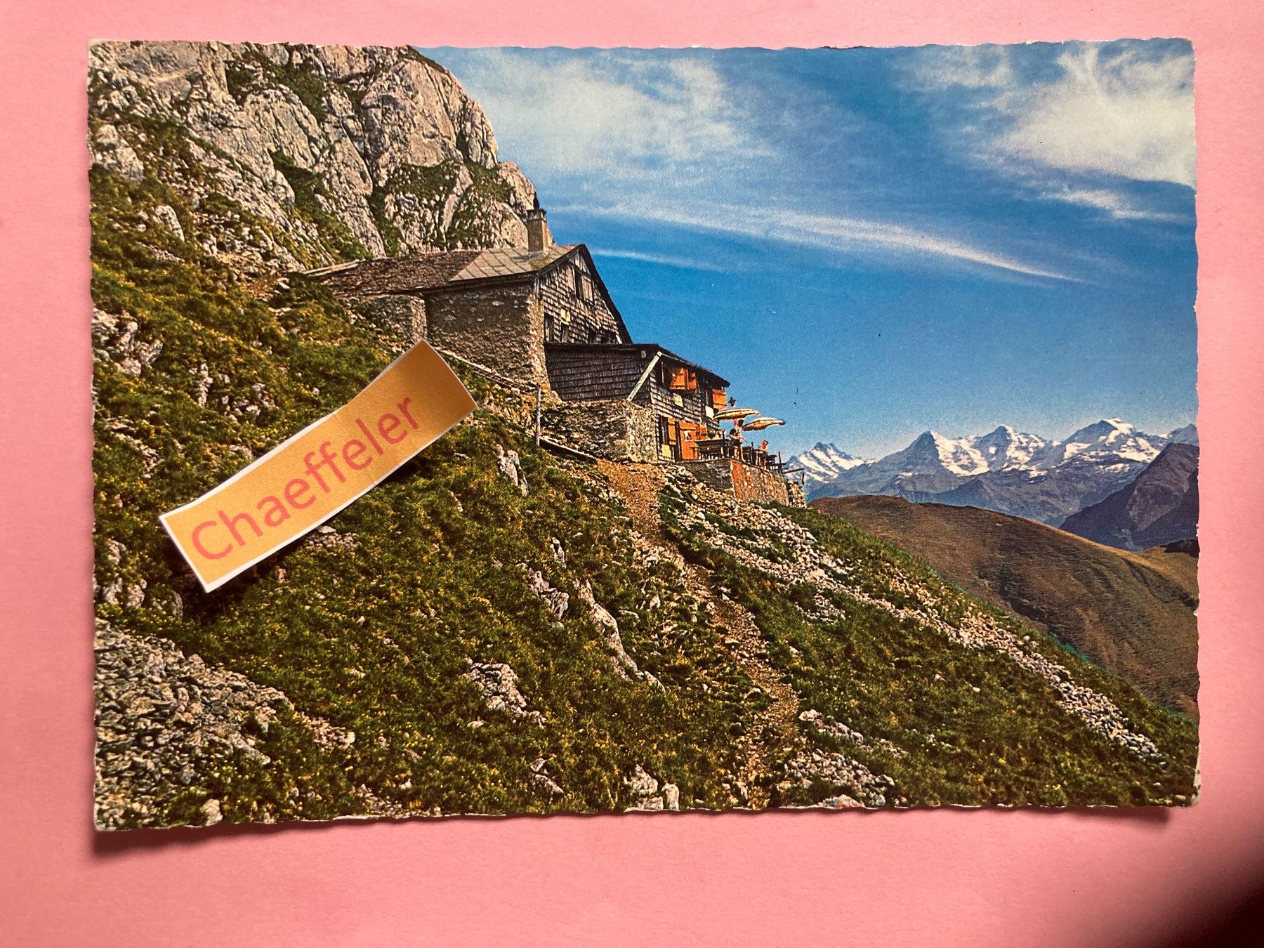 Cartoline postali: Berghaus Stockhorn mit Berner Alpen – Usato da Zürich venduto da Chaeffeler