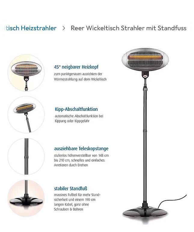 Radiatori: Reer Wickeltisch Strahler mit Standfuss – Usato da Rothenburg venduto da Isopot
