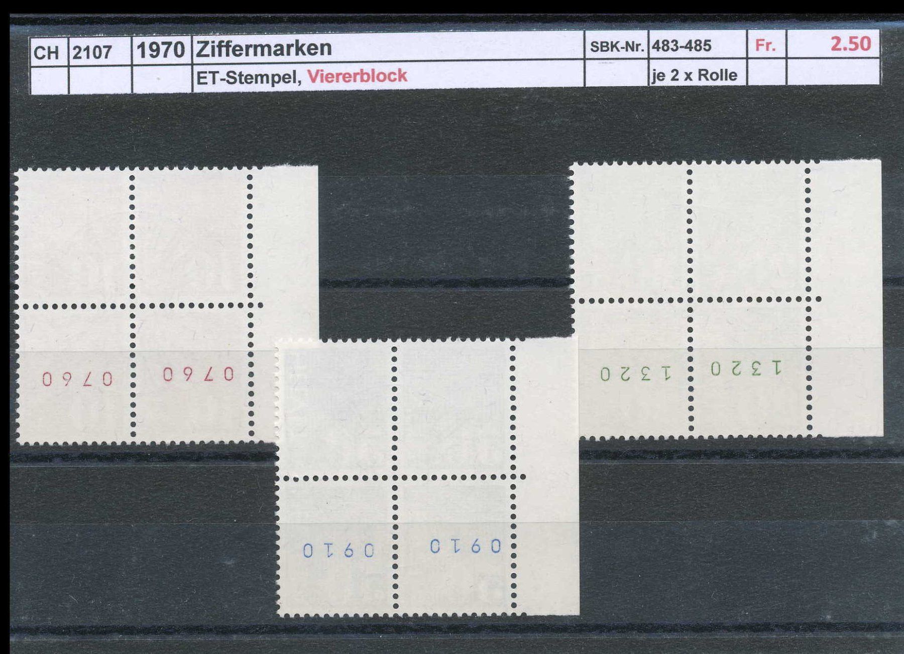 Tutti i francobolli: 1970 "Ziffermarken" - Viererblock, ET -gestempelt – Usato da Winterthur venduto da Zupogeru 1