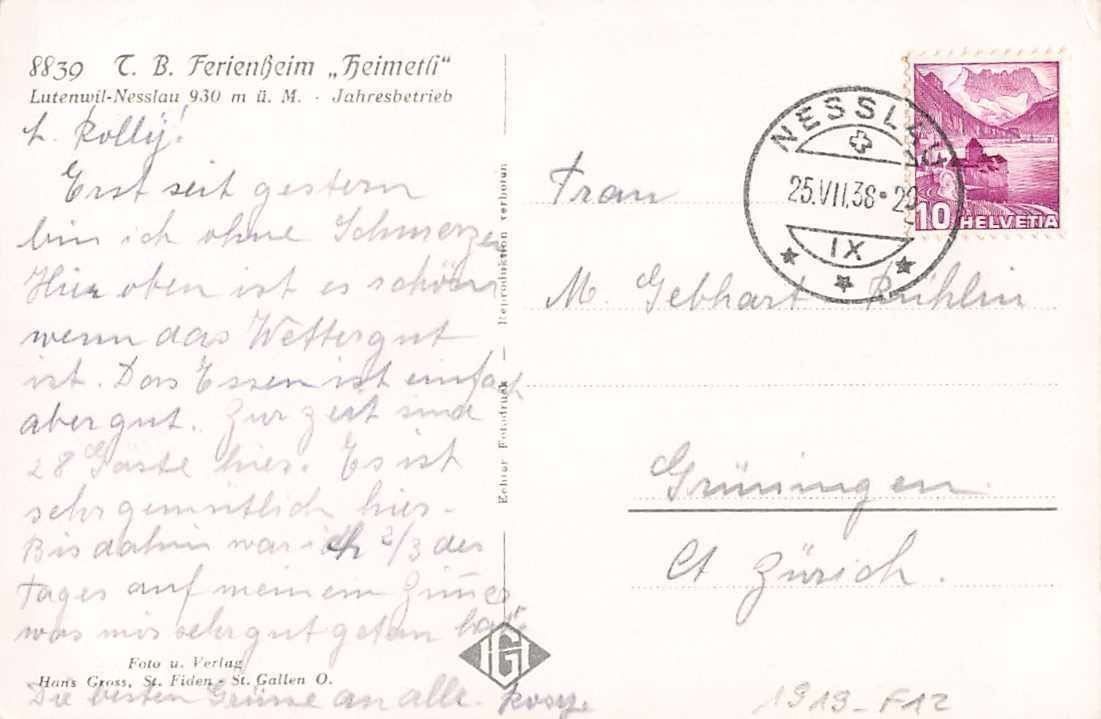 Cartoline postali: GRUSS aus NESSLAU 1938 – Usato da Winterthur venduto da SchatzchischtliWinti 1