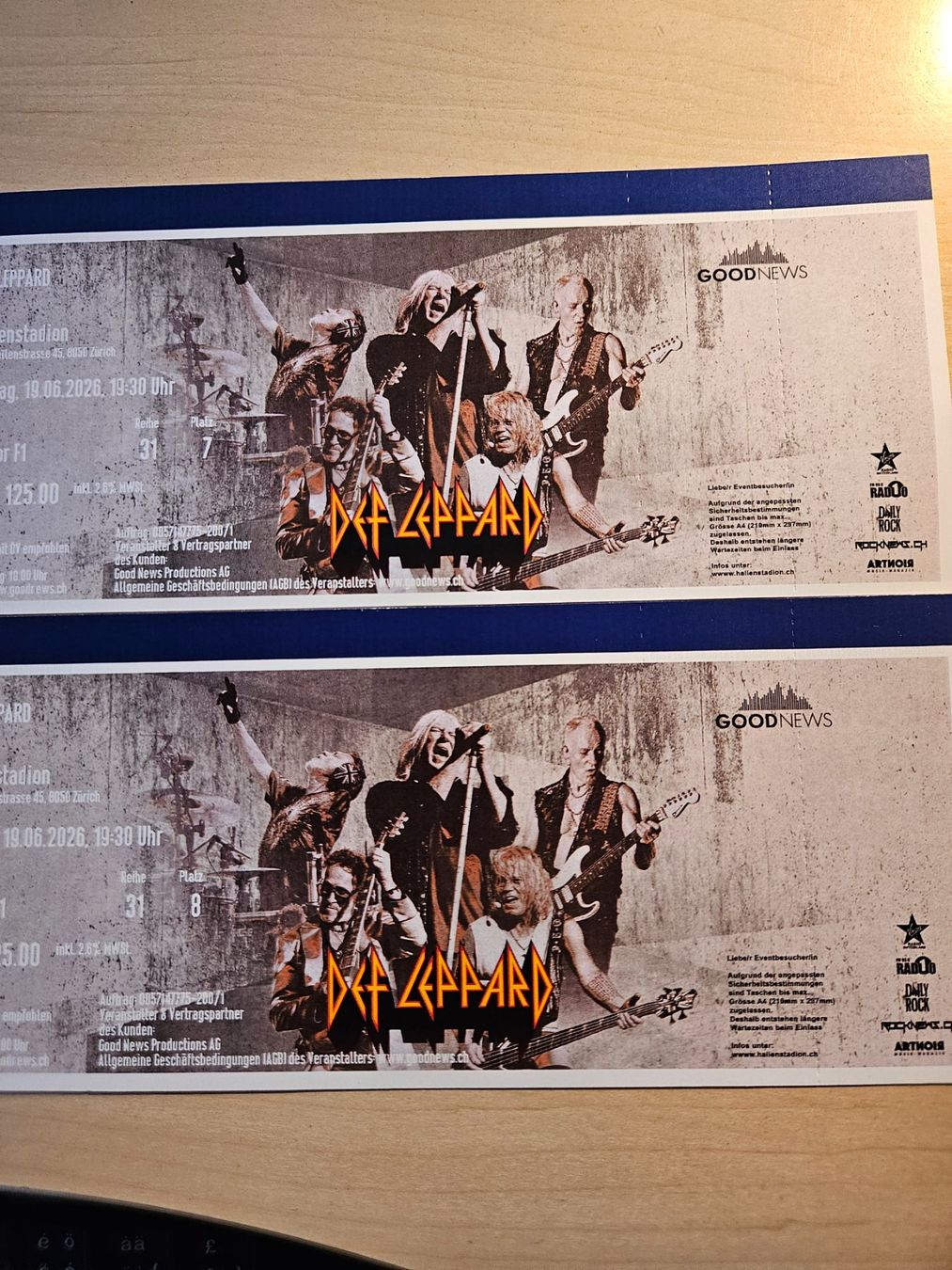 Biglietti: DEF LEPPARD Sitzplatztickets, 19.06.2026 – Usato da Mamishaus venduto da Nusi