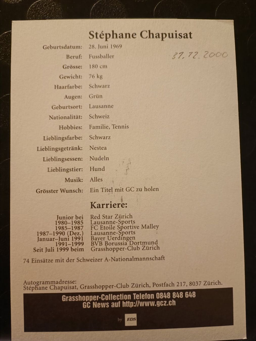 Autografi: Stéphane Chapuisat - GC  - handsigniert – Usato da Menziken venduto da Artographs 1