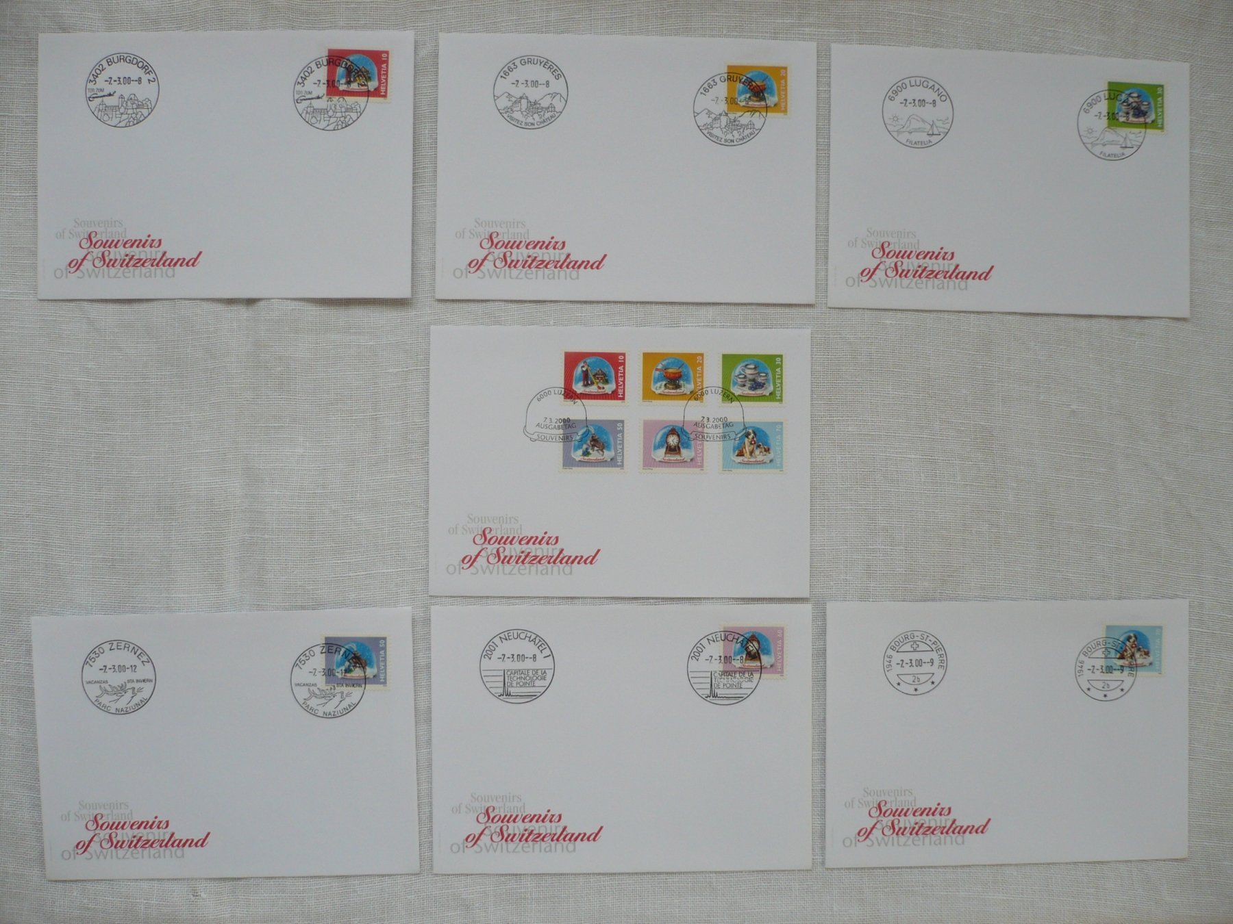 Tutti i francobolli: 2000 7 FDC Dauerm. Satz & Einzelm. SBK 990 - 995 – Usato da Zürich venduto da saltandpepper008