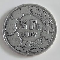 1/2 Franken 1907 Silber Münze Schweiz guter Zustand
