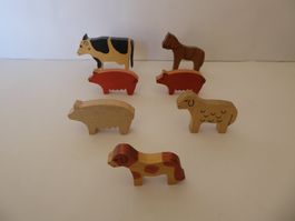 7 Albisbrunn Holztiere, Kuh, Pferd, 3 Schwein, Schaf, Hund