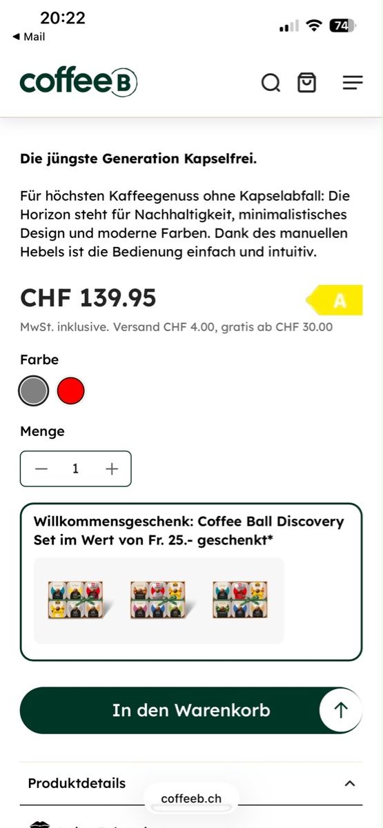 Coffee B Machines à café & Machines à expresso: CoffeeB Horizon – Neuf avec emballage d'origine à St. Gallen par 19simon97 1