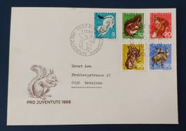 FDC Bedarfsbrief Pro Juventute / SBK-Nr. 215-219 (Wildtiere)