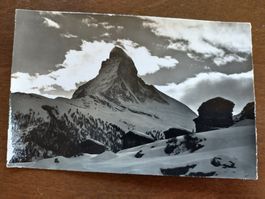 Alte Vintage Schwarzweiss-Postkarte vom Matterhorn 1959