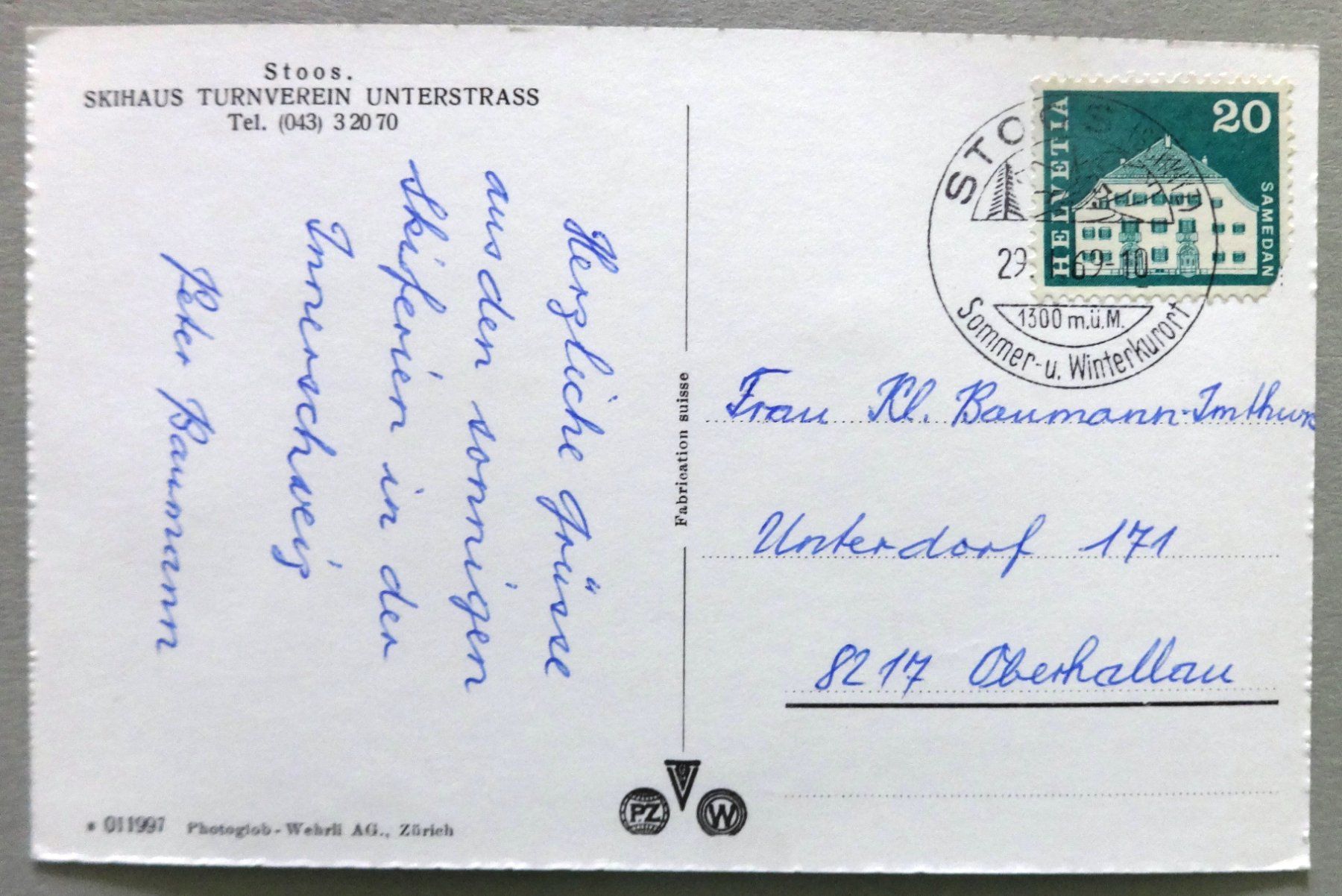 Cartoline postali: Stoos, Skihaus Turnverein Unterstrass – Difettoso da Fétigny venduto da Billy2miny 1