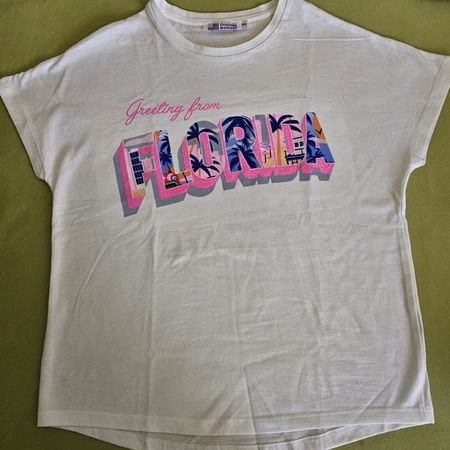 Kinder T-Shirt Grösse 11/12 Florida Print Weiss Neu