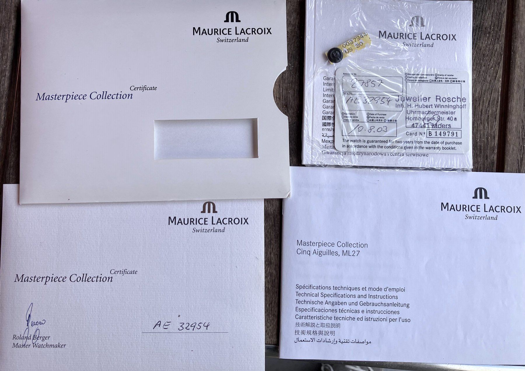 Maurice Lacroix Orologi: Maurice Lacroix Automatic Masterpiece Cinq Aiguilles FULLSET – Usato da Basel venduto da 4056BS 7