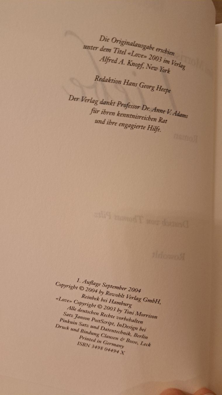 Libri: Toni Morrison - Liebe (Roman) – Usato da Zürich venduto da chusel 4