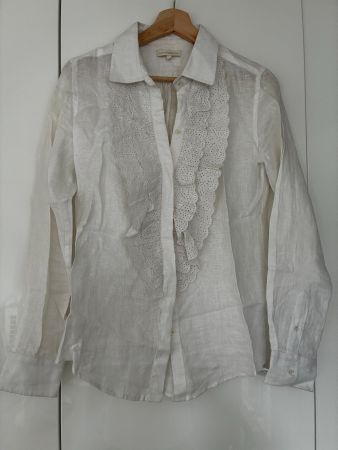 Ann Mashburn Leinenbluse Weiss Gr. M – Lochstickerei