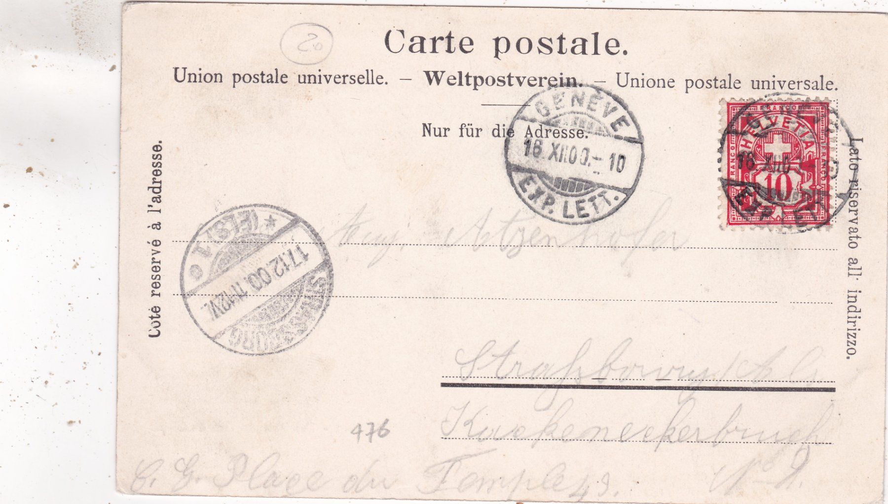 Cartoline postali: Genève Promenade des Bastions 1900 – Usato da Herisau venduto da Lisegrat2008 1