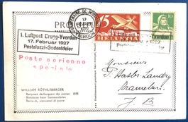 1927 Luftpost Karte Pestalozzi -Gedenkfeier Brugg - Yverdon