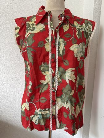 Chemisier Kenzo vintage, rouge fleuri, taille 40 FR, coton 