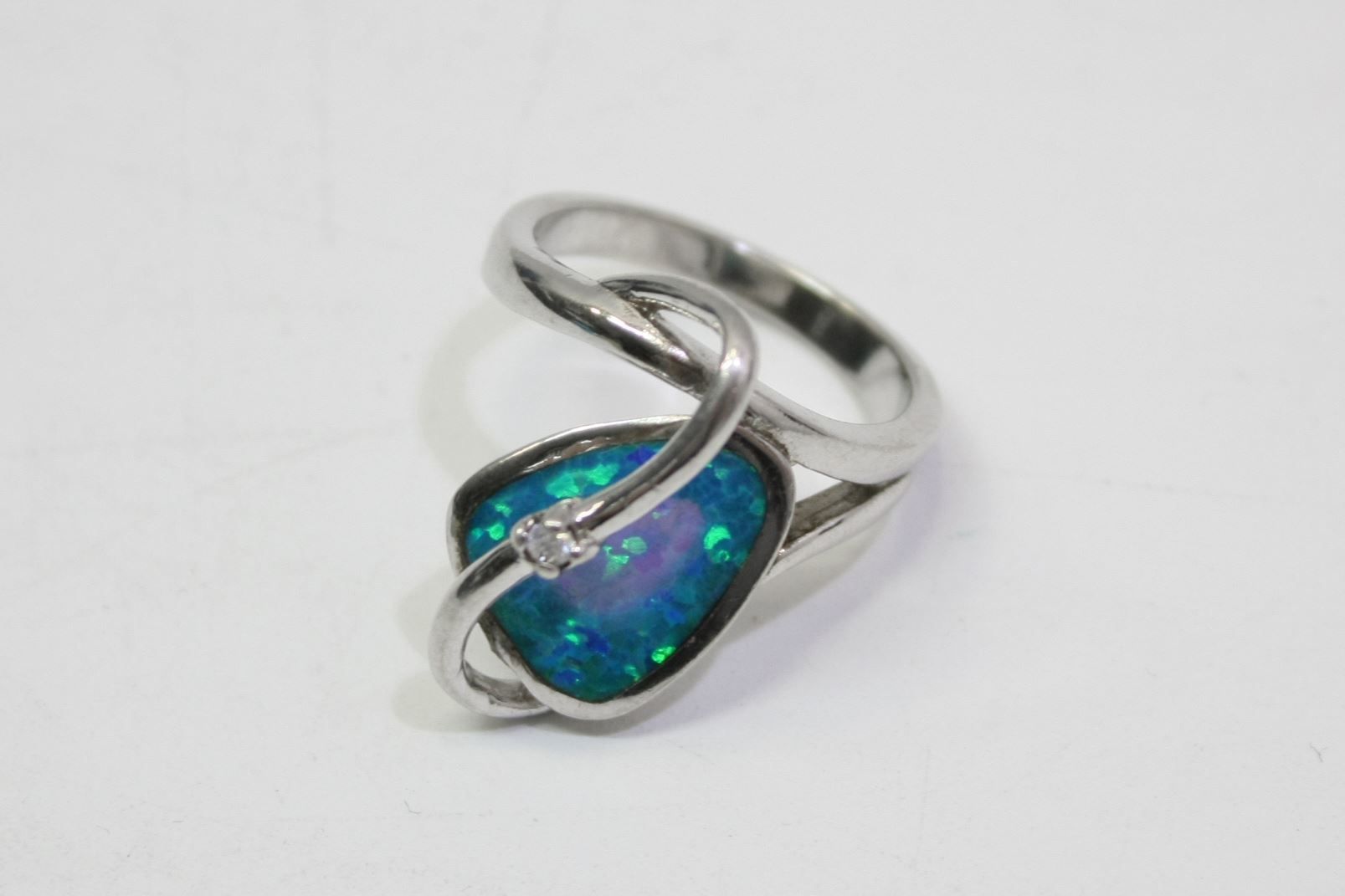 Anelli: 925er Silber Fingerring mit synth. Opal (2666) – Usato da Zürich venduto da fundsachenverkauf