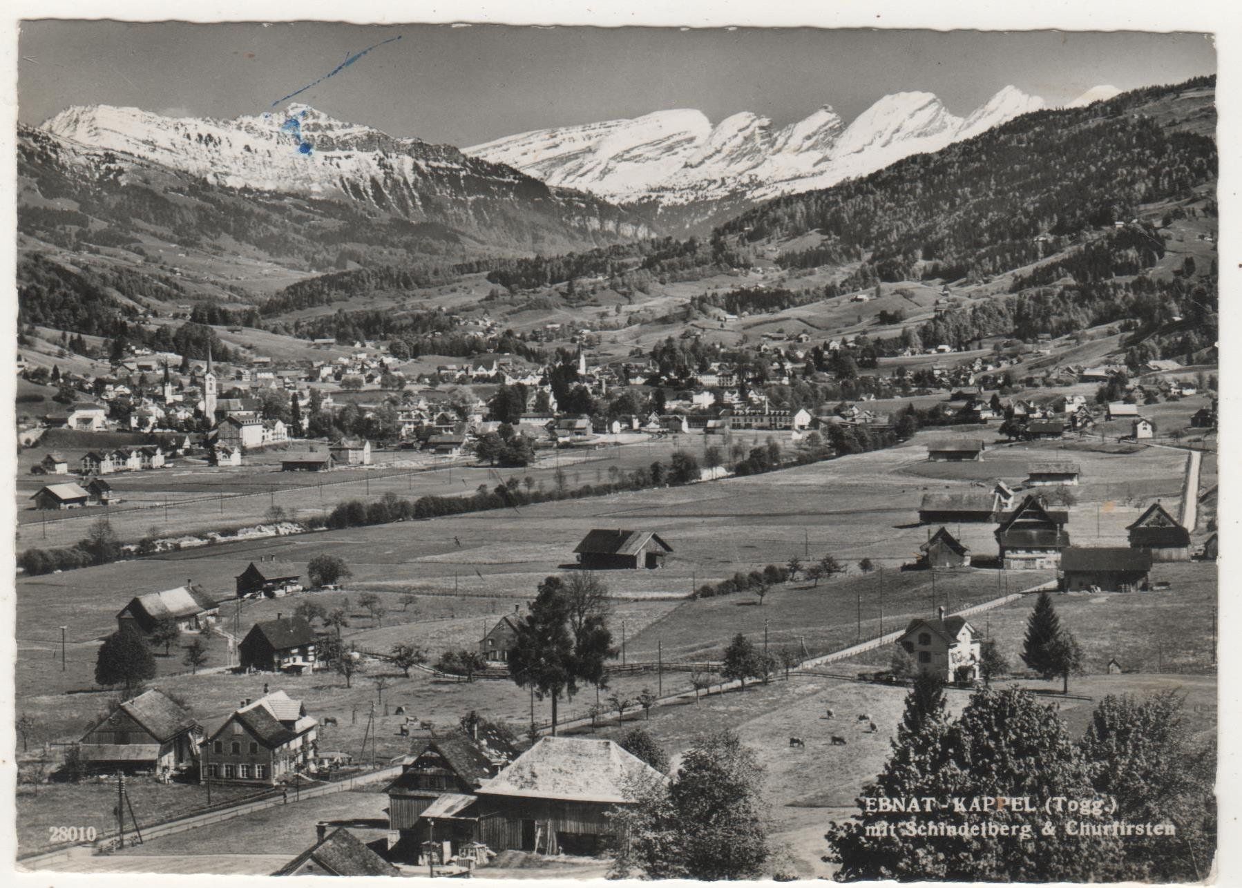 Cartoline postali: Ansichtskarte Ebnat-Kappel mit Schindelberg + Churfirsten – Usato da Remetschwil venduto da Hofiii