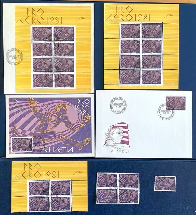Tutti i francobolli: 1981 Pro Aero - Brief FDC - Kleinbogen ET - Maximumkarten .. – Nuovo (secondo la descrizione) da Liestal venduto da Skunk02