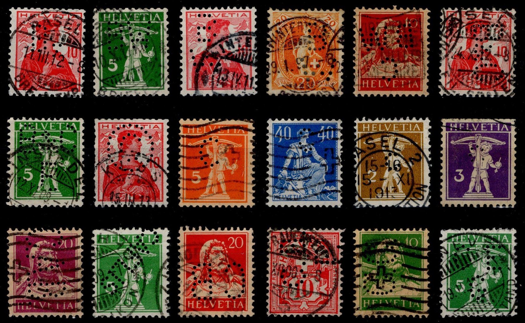 Tutti i francobolli: 18 verschiedene Perfins aus der Schweiz – Usato da Eglisau venduto da Chperfins 1