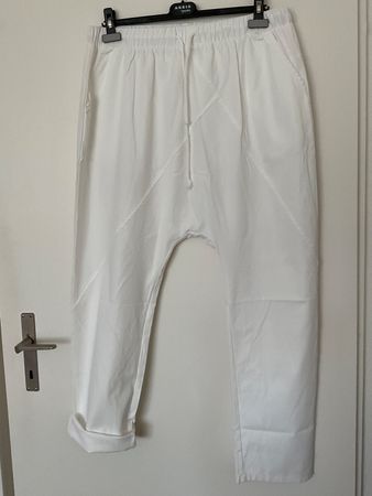 Sommer Hose Tiefschritt Gr XXL weiss, Elasthan mit Taschen