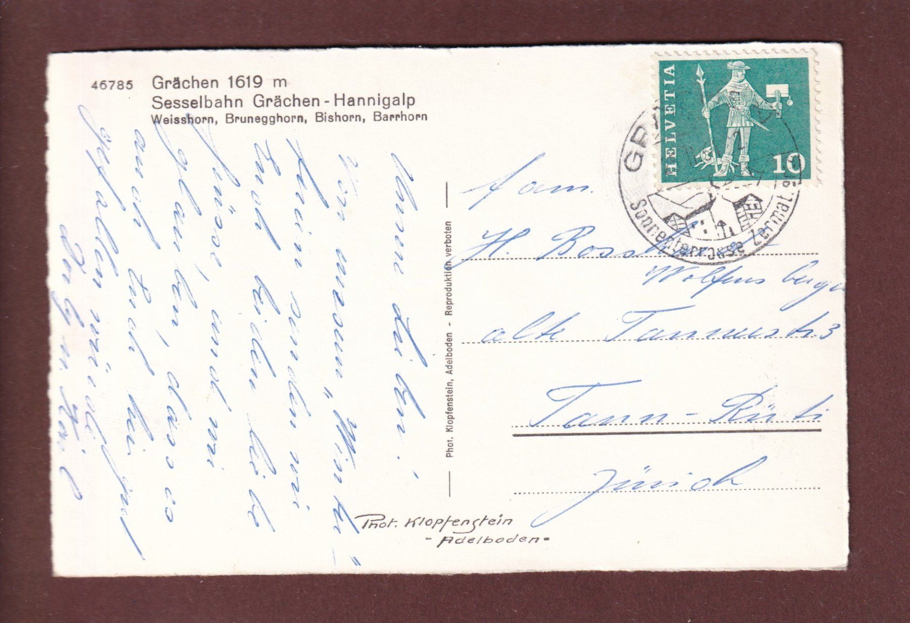 Cartoline postali: GRÄCHEN - Sesselbahn nach Hannigalp - 1961 – Usato da Pully venduto da nicecards 1