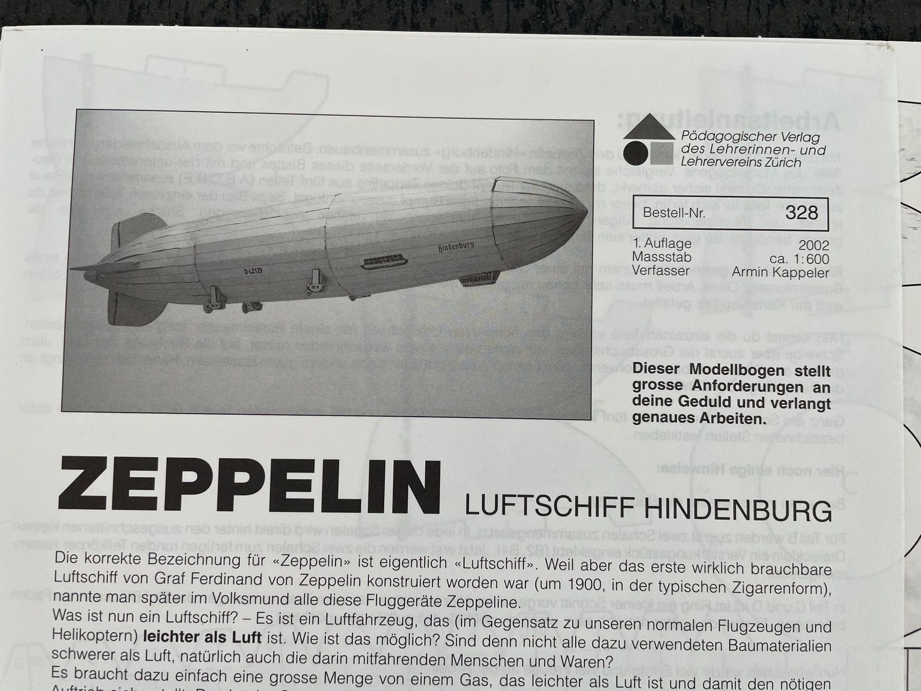 Kit bricolage: Bastelbogen Zeppelin / Luftschiff Hindenburg Nr.328 – Nuovo (secondo la descrizione) da Füllinsdorf venduto da bienli 1
