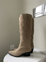 Stylish Suede Cowboy Boots, Knee-High, Beige