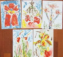 Serie  10 Informel Gemälde auf Papier: Blumen