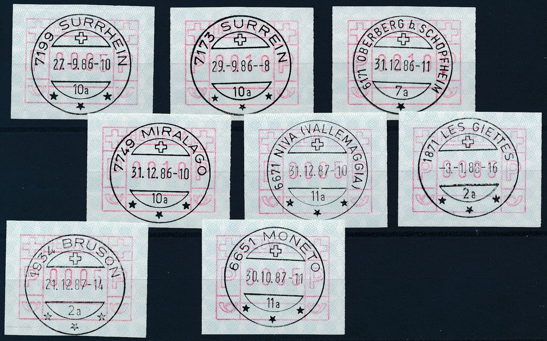 Alle Briefmarken: 8 Ortsstempel Vollstempel – Neu (gemäss Beschreibung) aus Luzern von atms